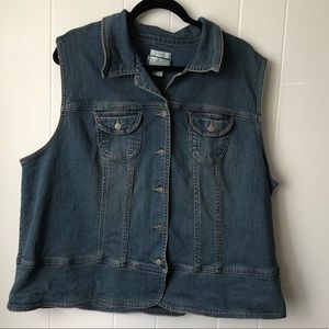 CJ Banks Stretch Denim Blue Sleeveless Button Vest